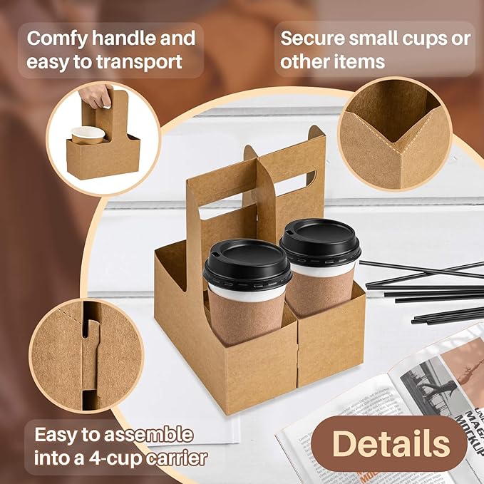 2 Cup Drink Carrier with Handle - 20Pcs Disposable Cardboard Coffee Cup Holder Portable Foldable Tray Drink Caddy Cup Carriers to go Cup Holder Food Delivery Accessories for Hot/Cold Drinks