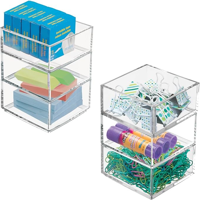 mDesign Plastic Square Desk Organizer - Create Section for Home Office Drawers, Desktop - Holds Pens, Paper Clips, Notebooks and Other Office Supply Accessory - Lumiere Collection - 12 Pack, Clear