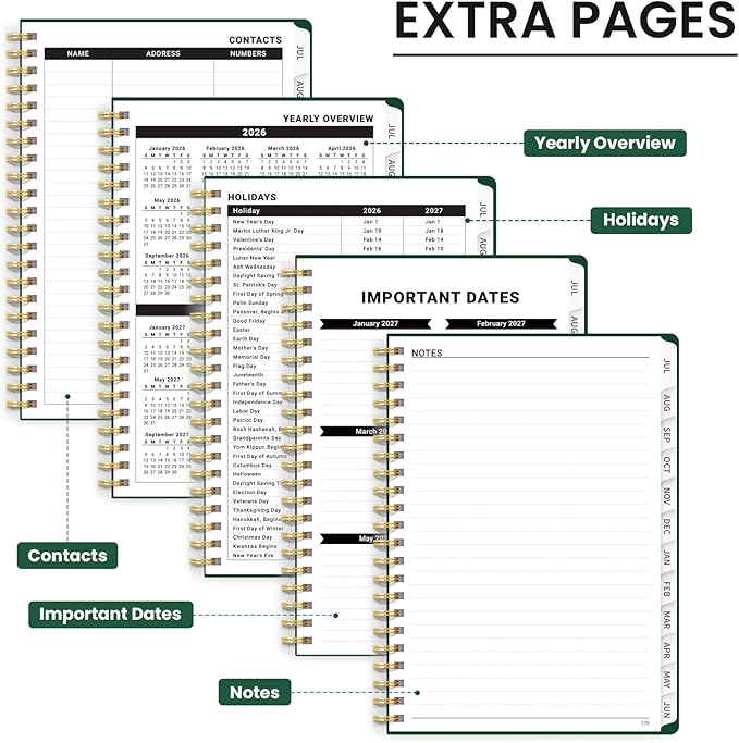 Planner 2026-2027 for Women & Men, Academic Monthly and Weekly Calendar Planner, Jul 2026 - Jun 2027, A4 (8.5" x 11"), Teacher Student Planning Book with Tabs, Ideal for Office School Supplies - Dark Green