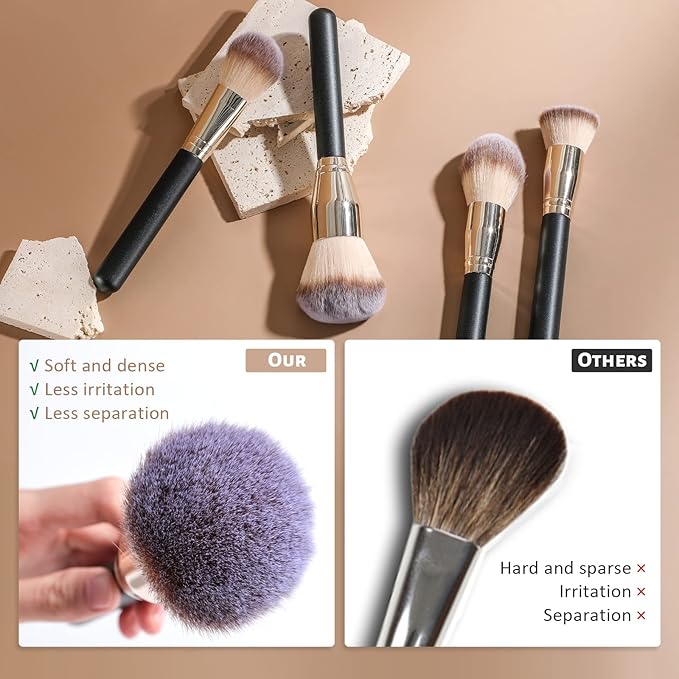BS-MALL Soft Professional Makeup Brush Set - 4 Pcs Travel-friendly Brushes Including Foundation Brush for Liquid Makeup, Powder Brush & Blush Brush,Daily use (Black Silver)