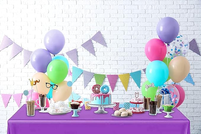 DecorRack 12 Rectangular Tablecloths BPA-Free Plastic, 54 x 108 inch, Dining Table Cloth, Rectangle Table Cover for Parties, Picnic, Camping and Outdoor, Disposable or Reusable, Purple (12 Pack)