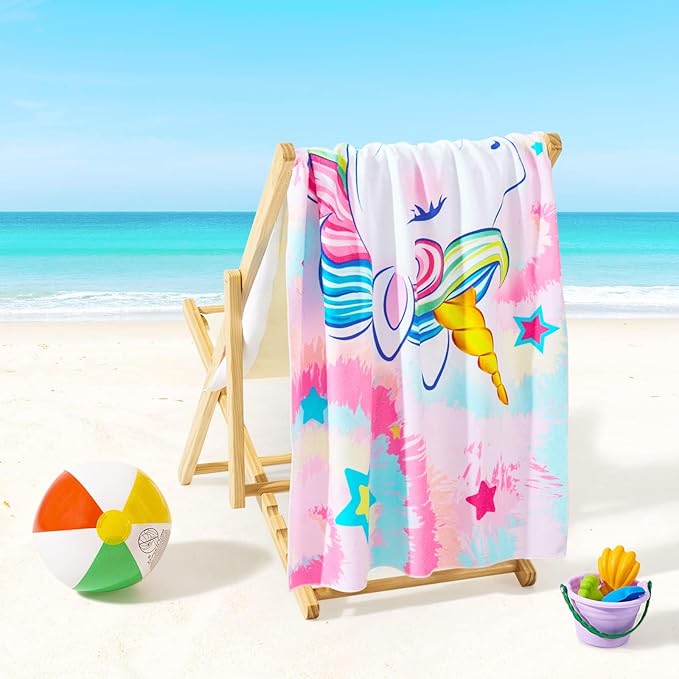 WERNNSAI Unicorn Kids Beach Towel for Girls - 30” x 60” Unicorn Sand Free Swim Towels for Girls Bath Pool Camping Travel Towel Quick Dry Ultra Absorbent Super Soft Beach Blanket Bath Shower Towel