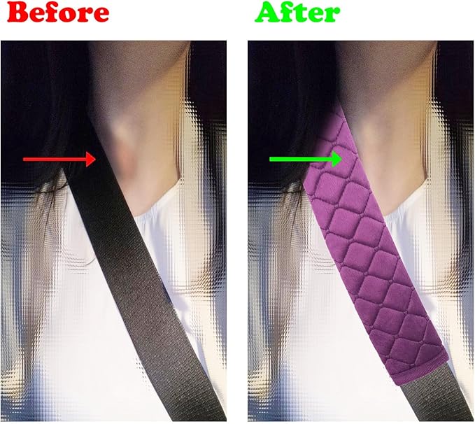 Car Seat Belt Cover Pad, 5 Pack, Seatbelt Covers for Car Accessory, Soft Material, Car Seat Strap Pads, Purple 10.63 inches, Universal Fit for All Vehicles, Comfort for neck shoulders (5-Purple)