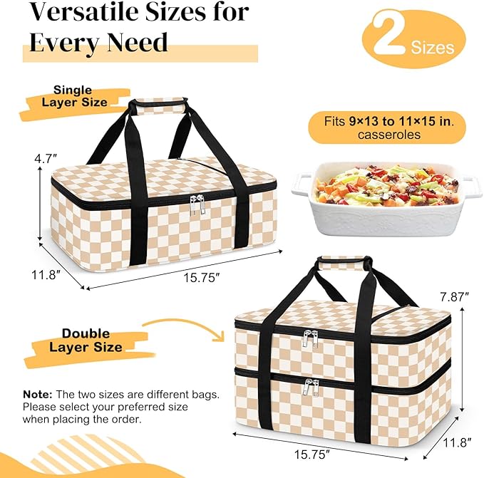 Coobiiya Insulated Casserole Carrier – Portable Tote for Hot or Cold Food, Large Warmer & Cooler Carrier Bag Lunch Bag, Fits 9" x 13" to 11" x 15" Baking Dish, Ideal for Potluck Parties Gatherings