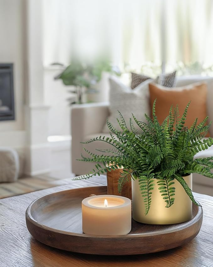 13.5" Small Fake Plant Fern Potted Artificial Plants Fake Fern for Shelf Home Bathroom Office Decor(Gold Mental Pot)