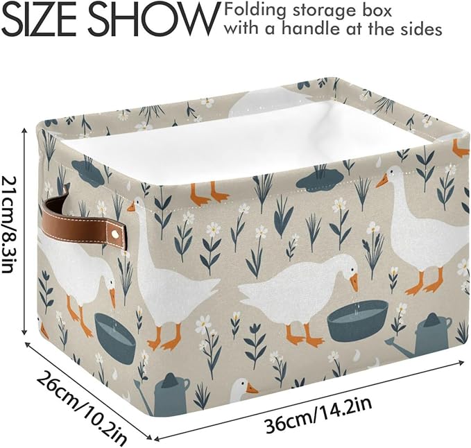 Aslsiy Storage Basket Cute Goose Nursery Bins Doodle Flowers Baby Box Canvas Clothes Shelf Basket Laundry Hamper Gift Basket for Home Closet 2 Pcs