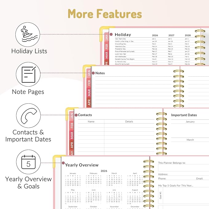 Forvencer 2026 Planner, Hardcover Calendar Planner Weekly and Monthly, Jan 2026 - Dec 2026, 8.5" x 11", Spiral Agenda Book with Tabs, Exquisite Daily Journal Organizer for Home School, Beige