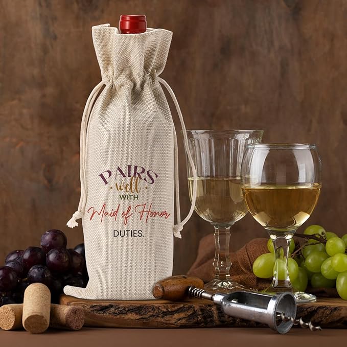 FBCCZEY Maid of Honor Bridesmaid Proposal Gifts Maid of Honor Bridesmaid Wine Bag Wedding Engagement Gift for Bridesmaid Pairs Well with Maid of Honor Duties Wine Bags