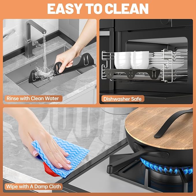 Stove Gap Covers 316 Stainless Steel,2 Pack 23.2" Fixed Stove Gap Filler,Heat Resistant Stove Gap Guards,Between Stove and Counter Slide In Range Trim Kit for Kitchen,Upgrade Shiny Black