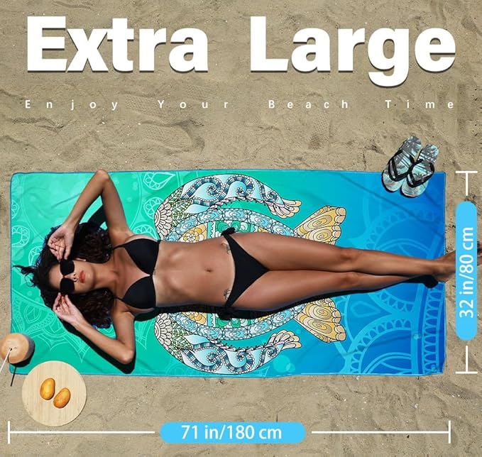 Widdonen Microfiber Lightweight Thin Beach Towel Sand Free Quick Dry Absorbent Compact Towels for Swimming Pool Camping Beach Accessories Large Easy Pack Travel Things for Vacation Essentials Gift