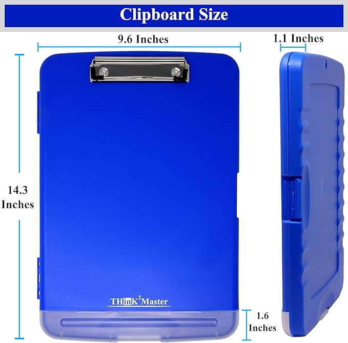 Think2Master Blue Plastic Storage Clipboard with Pencil Holder. | 25% Heavier & 25% Sturdier| Heavy Duty. Must Have for Nurses, Teachers & Classrooms.