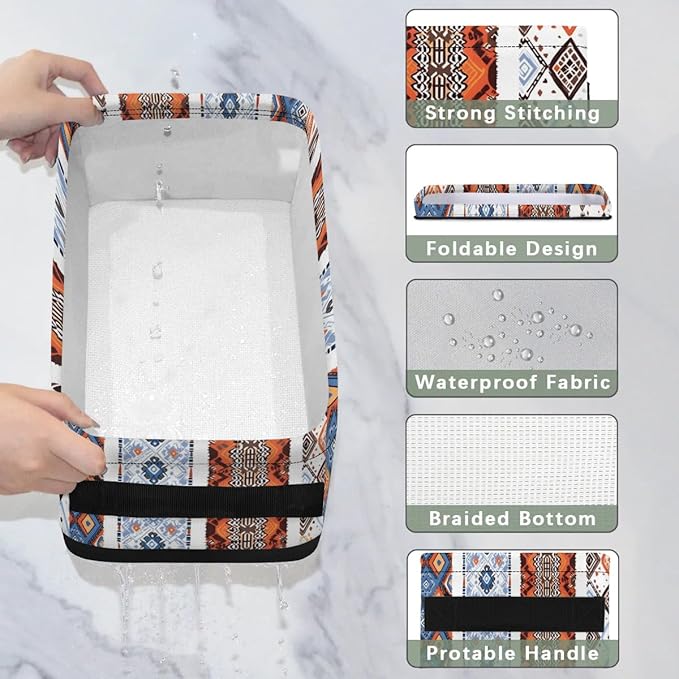 Western Tribal Small Bathroom Baskets for Toilet,Foldable Toilet Paper Tank Basket Organizer for Towels Storage Decorative Open Storage Bins for Home,Closet,Containers,Cabinet