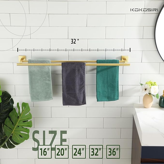 KOKOSIRI Bathroom Towel Bar 32'' Double Towel Holder for Bath Kitchen Cabinet Towel Rails 32 Inch Brushed Gold Stainless Steel B5005BG-L32
