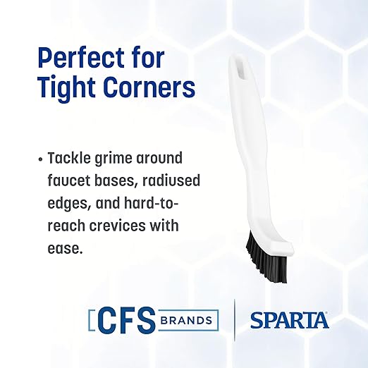 SPARTA Flo-Pac Grout Brush Detail Crevice Brush, Firm Chemical-Resistant Nylon Bristles with Angled Ergonomic Handle, Hanging Holes for Tile, Grout, Corners, Boxes, 8 Inches, White (Pack of 24)