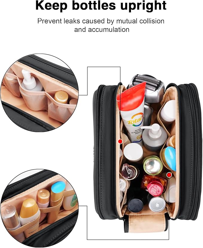 Toiletry Bag for Men & Women, Cruise Ship Travel Essentials, Shaving Dopp Kit with Dry and Wet Separation, Water-resistant Bathroom Cosmetic Organizer Bag, Makeup Accessories with Trolley Belt, Black
