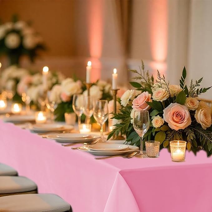 Fitable 8 Pack Rectangle Tablecloths: Stain Resistant Wrinkle Free Circle Table Clothes, Washable Reusable Polyester Table Covers for Wedding Party Birthday Banquet Reception(Pink, 60x102 Inch)