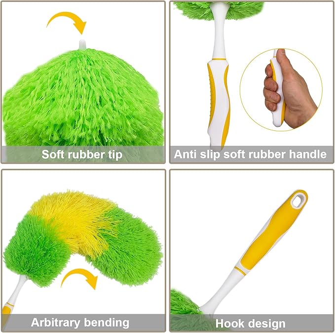 2 Pack 20-inch Microfiber Dusting Dusters with Non-Slip Handles and Bendable Microfiber Duster Heads, Perfect for Household Cleaning, Office Cleaning, and Car Cleaning, Feather Duster for Cleaning