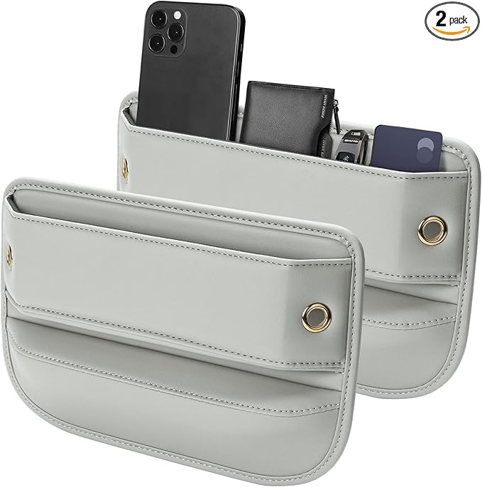 Universal Fit Gap Filler, Premium Leather Seat Organizer, Accessories for Women Men, Essentials for Car SUV Truck (Beige, 2 Pack), XN001