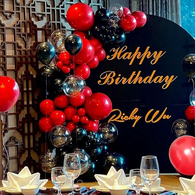 MEBAY Red Yellow Black Balloons Arch Kit, 156Pcs Matte Latex Balloon Different Sizes 18 12 10 5 Inch for Birthday Baby Bridal Shower Wedding Party Backdrop Decorations