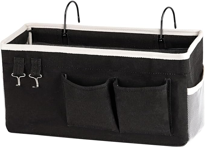 Ozzptuu Bedside Storage Caddy/Bedside Hanging Storage Bag for Headboards Bunk Beds Dorm Rooms Book Phone Magazine Holder (Black)