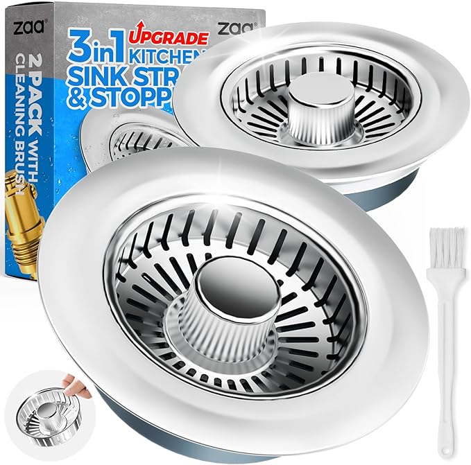 zaa Kitchen Sink Drain Strainer - Kitchen Sink Stopper,Stainless Steel Kitchen Drain Plug & Sink Installation Parts with Anti-Clogging Basket, Fit US Standard 3-1/2'' Sink Drain Hole