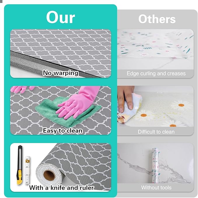 Drawer and Shelf Liner for Kitchen Cabinet,Non-Adhesive Cabinet Liner 24in x 20FT,Waterproof Shelf Paper Non-Slip Mats Cupboard Liner Contact Protect Dresser/Shelves/Table-Grey Lantern