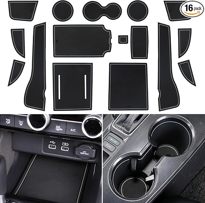 Center Console Liner for Honda Civic 11th Gen Sedan Accessories 2022-2024 2025 2026, Cup Holder Mat, Coaster Trim, Door Slot Pad, Non-Slip Interior, Custom Rubber Decoration Insert (16pcs, Gray)