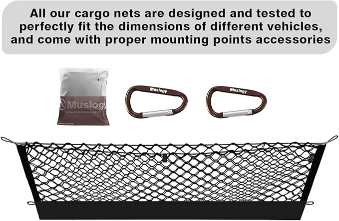 Muslogy Envelope Style Trunk Cargo Net Compatible with 2018-2024 Chevy Equinox & GMC Terrain Accessories Custom Fit Trunk Organizer Upgraded Mesh Storage Luggage Net with Metal Hooks