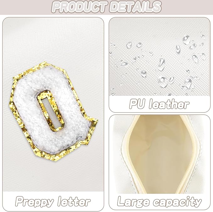 Gifts for Girls Initial Makeup Bag Personalized Cosmetic Bag with Zipper Cute Travel Toiletry Bags Waterproof PU Preppy Makeup Pouch Birthday Gift for Teen Girls Women(White Q)