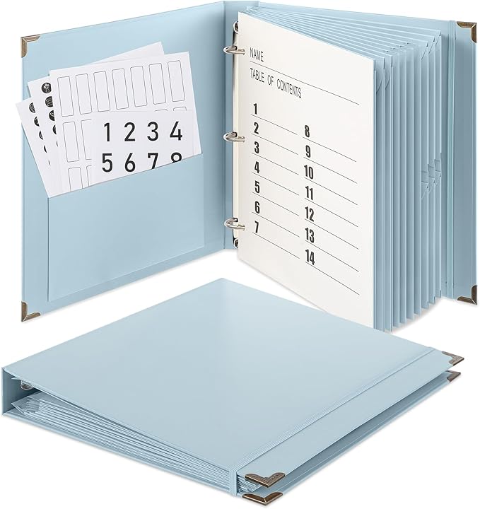 Marspark 3 Rings Important Document Organizer with Labels, Family Document Organizer Binder, Expanding File Folder for Important Papers, Letters, Birth Certificates, Photos, Passports (Blue)