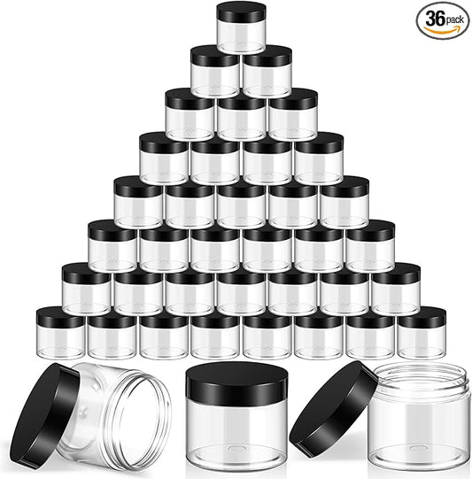 36 Pieces Plastic Jars with Lids Round Clear Container Leak Proof Airtight Cosmetic Small Empty Jars for Lotions Ointments Travel Toiletries Creams Make up Storage (1.5 oz, Black)