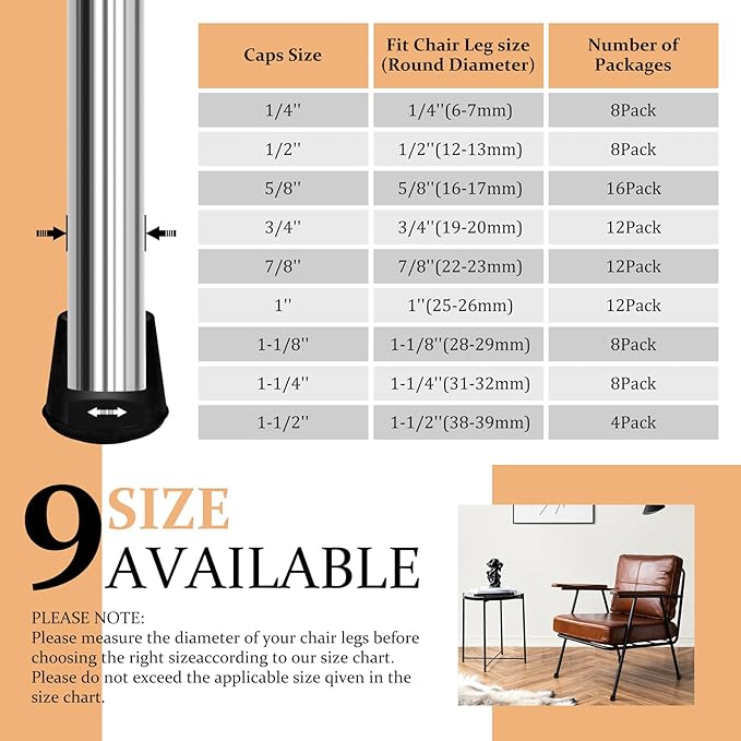 1" Round Rubber Chair Leg Tips Caps, Chair Leg Floor Protectors Furniture Legs Caps Non-Slip Reduce Noise for Hardwood Floors (Black, 12 Pack)