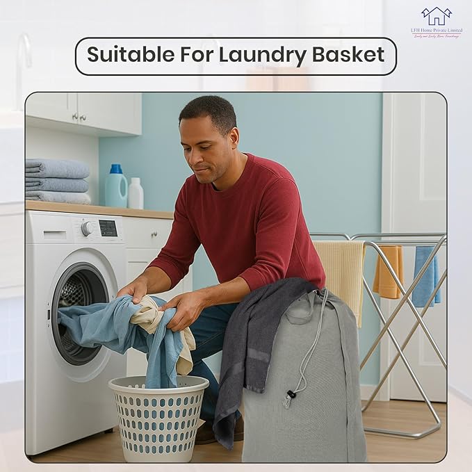 LFH Home Cotton Canvas Extra Large Laundry Bag with Handle, Heavy Duty Drawstring Closure Washable Laundry Bags, School Travel, Home, Hotel, College Dorm, Organizer Sack, Toys 28x36-Grey Thanks Giving