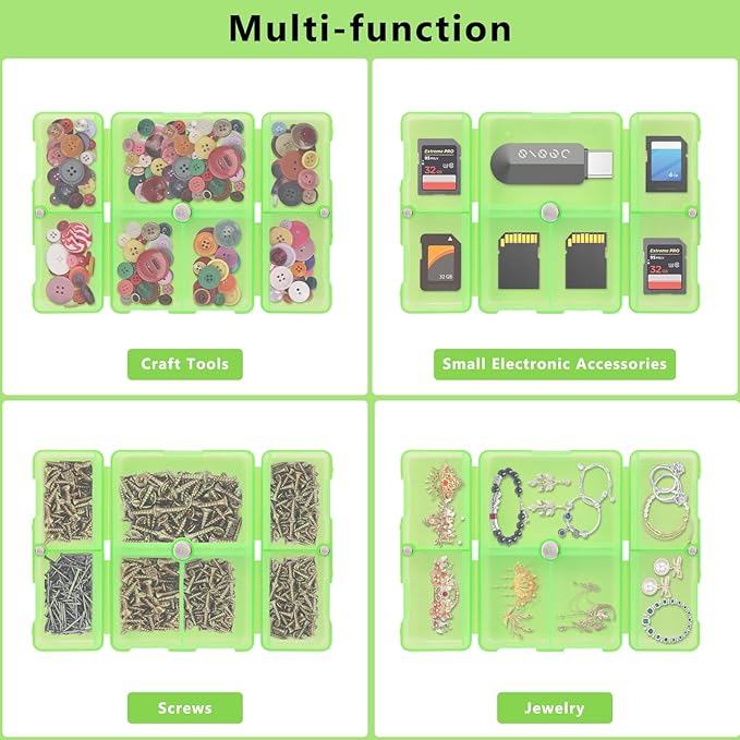 FYY Daily Pill Organizer, 7 Compartments Portable Pill Case Travel Pill Organizer,[Folding Design] Pill Box for Purse Pocket to Hold Vitamins,Cod Liver Oil,Supplements and Medication-Clear Green