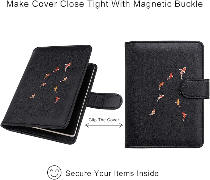 WALNEW Passport Holder for Travel, RFID Passport Cover Wallet for Women Men, PU Leather Passport Book Card Holder Case with Pen (Buckle Closure, Buckle-Carp)