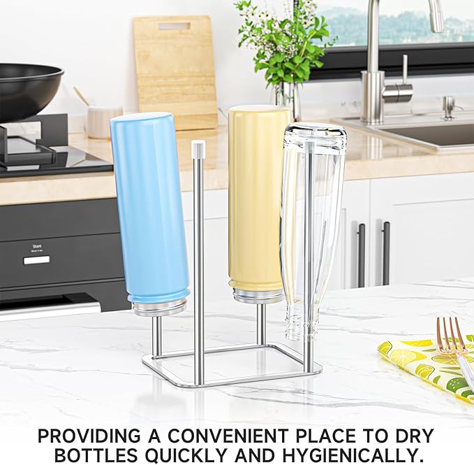 Water Bottle Drying Rack, Stainless Steel Bottle Dryer Rack, Baby Bottles Rack Dryer, Cup Drying Rack, Reusable Bag Drying Stand, Kitchen Stand Holder for Glass Bottles, Plastic Bag (Silver)