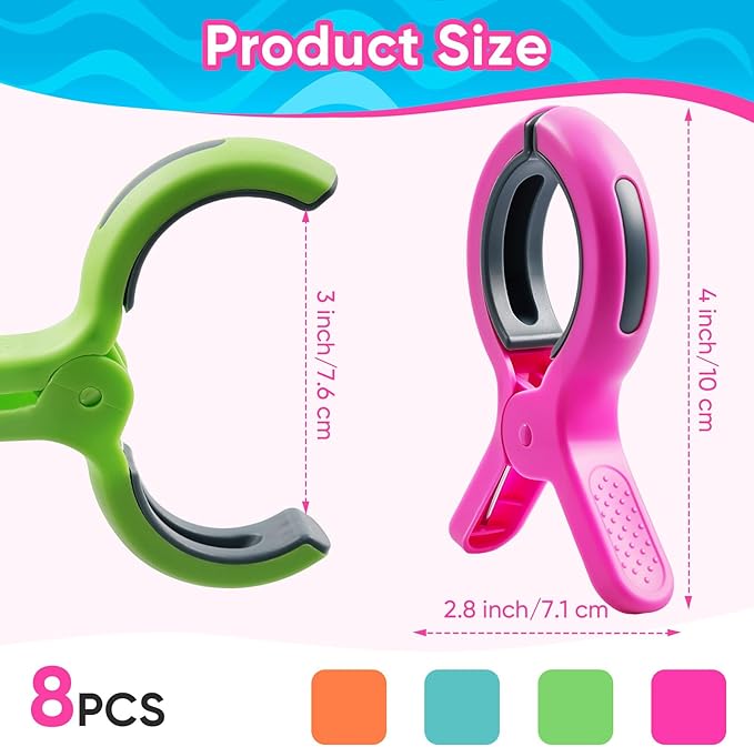 16 Pack Large Beach Towel Clips for Beach Chairs, Towel Holder for Pool Lounge Chair Cruise Essentials, Jumbo Size Clothes Pins Vacation Must Have to Keep Towel from Blowing Away, 4 Bright Colors