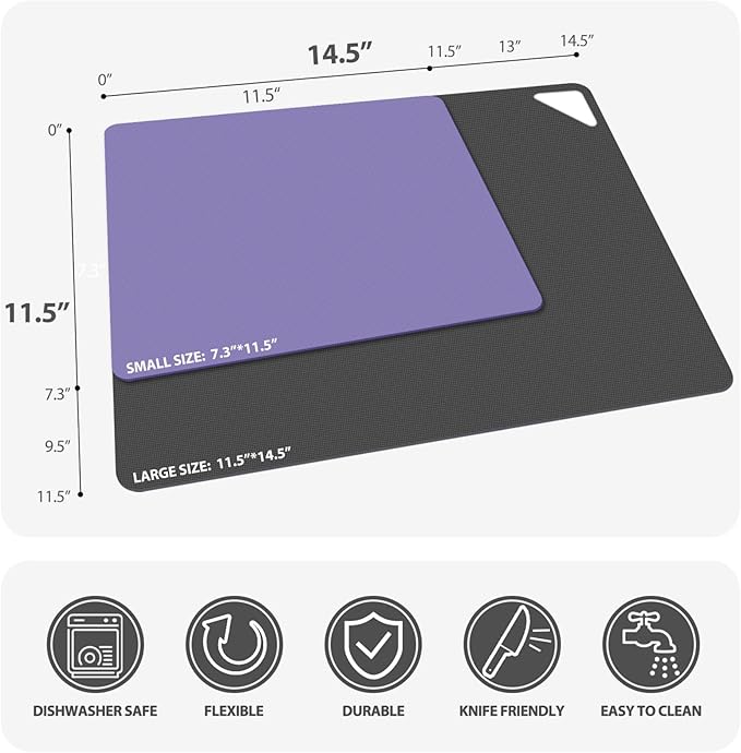 WK Plastic Flexible Cutting Boards for Kitchen, Flexible Cutting Board Mat Set of 10, Non Slip Cutting Mats with Hole, BPA Free, Dishwasher Safe, Multi Size
