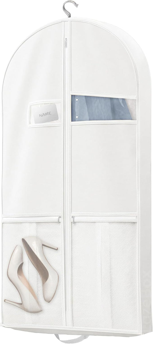 43" Travel Garment Bag with Accessories Zipper Pocket, Heavy Duty Suit Bag for Suits, Tuxedos, Dresses, Coats, White, 1 pack