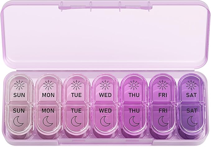 Daviky Weekly Pill Organizer 2 Times a Day, 7-Day AM PM Medicine Case, Travel-Friendly Pill Box for Fish Oils, Vitamins & Supplements
