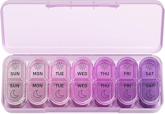 Daviky Weekly Pill Organizer 2 Times a Day, 7-Day AM PM Medicine Case, Travel-Friendly Pill Box for Fish Oils, Vitamins & Supplements