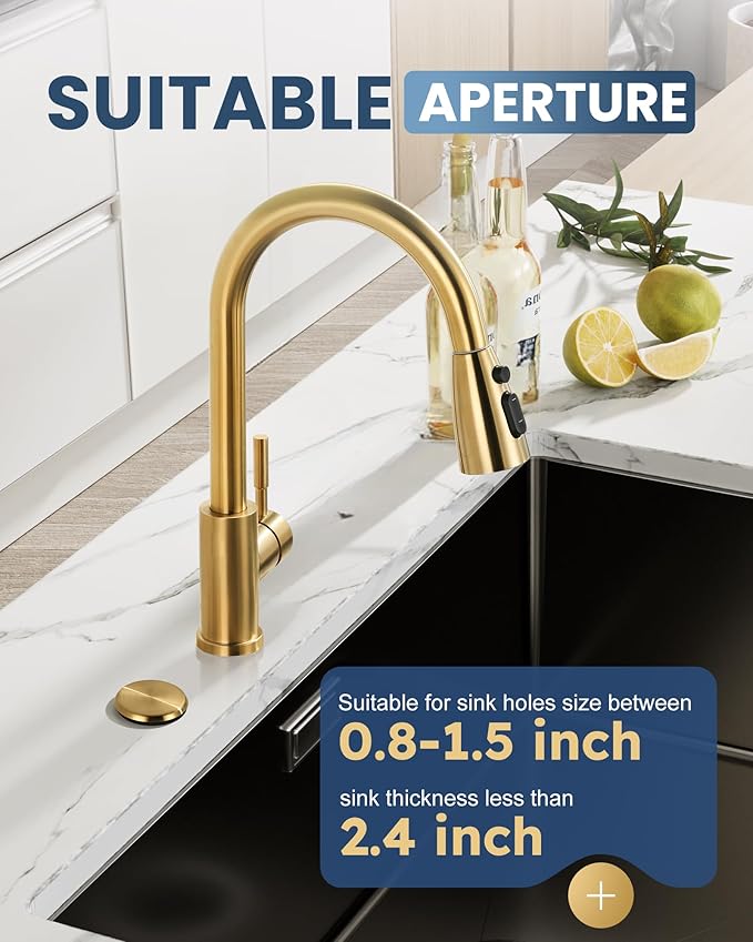 ARCORA Kitchen Sink Hole Cover: Premium Faucet Hole Plate Stopper Plug, Countertop Extra Hole Plastic Cap for Soap Dispenser Sprayer Tap, Brushed Gold