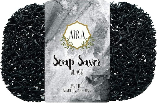 Aira Soap Saver - Dish & Holder Accessory - BPA Free Shower & Bath Holder - USA Made - Drains Water, Circulates Air, Extends Life - Easy to Clean, Fits All Dish Sets - Black