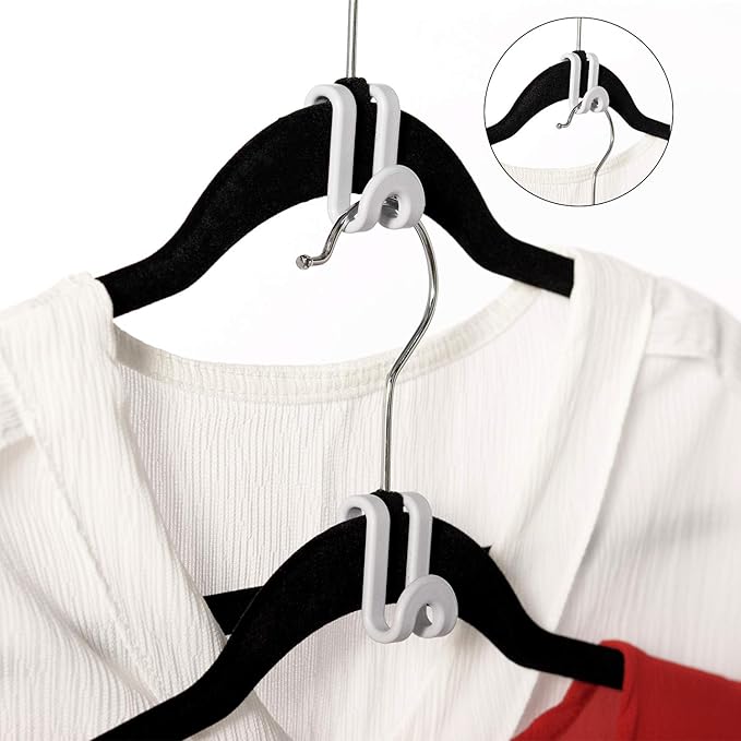 Clothes Hanger Connector Hooks, Outfit Extender Clips, Cascading Hanger Hooks, Velvet Huggable Hangers Accessory, Heavy Duty Space Saving for Closet 60 Pcs (Dark Grey)