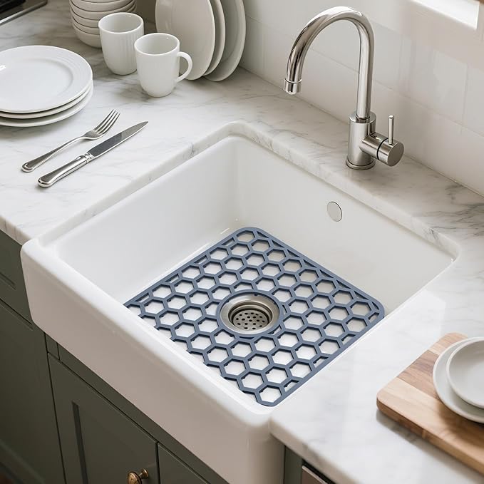 2 Pack Silicone Sink Protectors for Kitchen Sink with Center Drain - 12" x 11" Kitchen Accessory, Non-Slip Heat-Resistant Mat for Bottom of Porcelain Stainless Steel, Dishwasher Safe