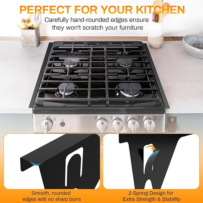 ItsNio 2Pack Upgrade 316 Stainless Steel Stove Gap Covers - Length 23.4" Width 0.78", Stove Gap Filler, Oven Gap Filler, Oven Side Gap Filler, Range Trim Kit, Heat Resistant and Easy to Clean, (Black)