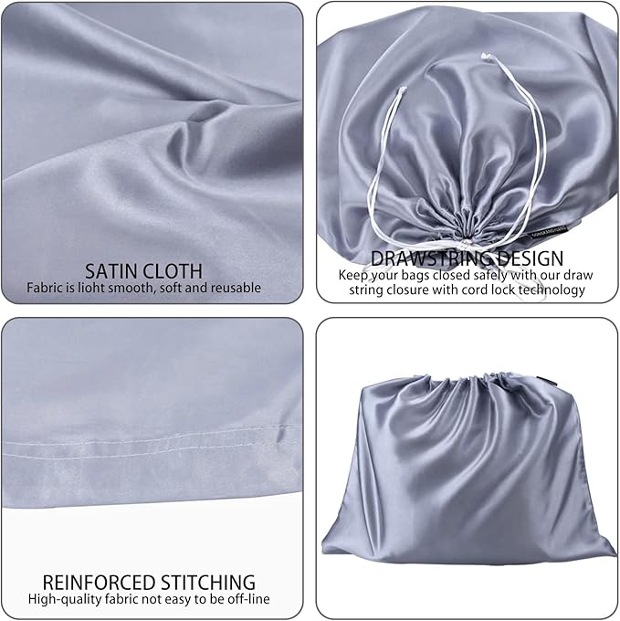 6 Pack Dust Bags for Handbags Silk Dust Cover Bag for Handbags Purses Shoes Boots, Silk Dustproof Drawstring Bag Travel Storage Pouch (Gray, 23.6 × 19.6 in)