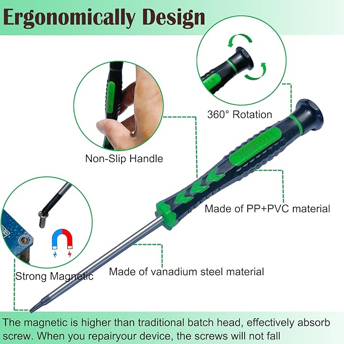 Screwdriver SET OF 6 - Magnetic Flathead and Phillips With NON-SKID Handle in Different SIZES / COLORS - Professional Repair Tool Kit For Electronics/ iPhone/ PC/ Jewelry/ Watch/ Eyeglass