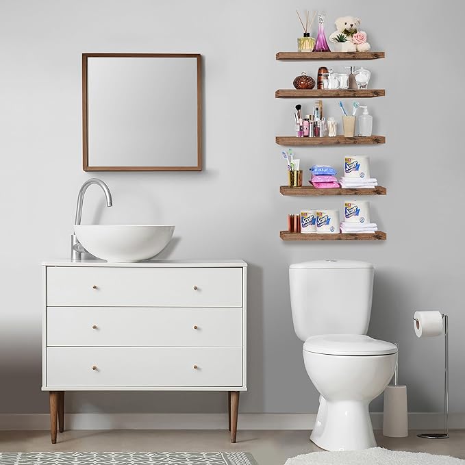 Sorbus Floating Shelves for Wall, Bathroom Shelves Wall Mounted for Kitchen, Bedroom, Living Room, Bathroom Storage, Over Toilet, Hanging Book Shelf for Wall Home Decor (Mahogany, 5 Pack)
