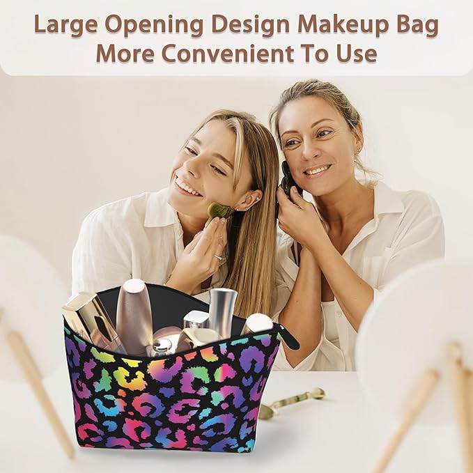 Colorful Leopard Cosmetic Bag Animal Skin Print Makeup Bags,Travel Make up Bags for Women Girls Cute Zipper Pouch Toiletry Organizer Bag Travel Essentials
